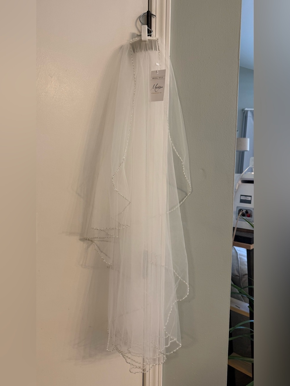 Maritza Bridal Veil Style 400C Ivory/Silver Beaded Edge Wedding Veil